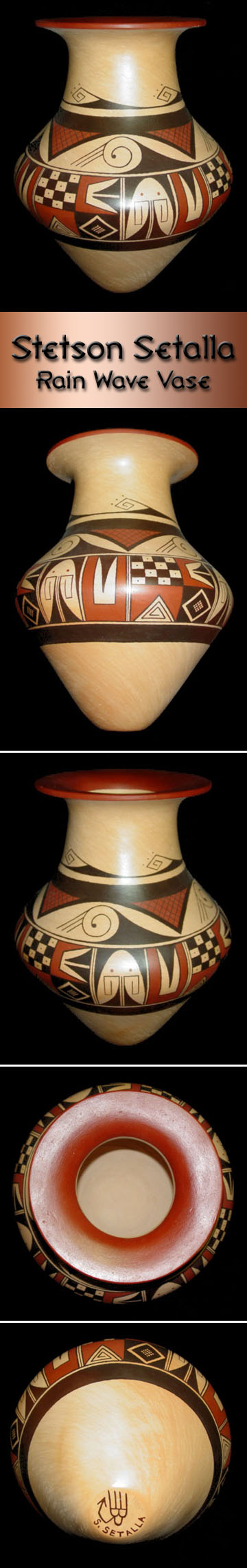 Hopi Pottery By Stetson Setalla Rain Wave Vase